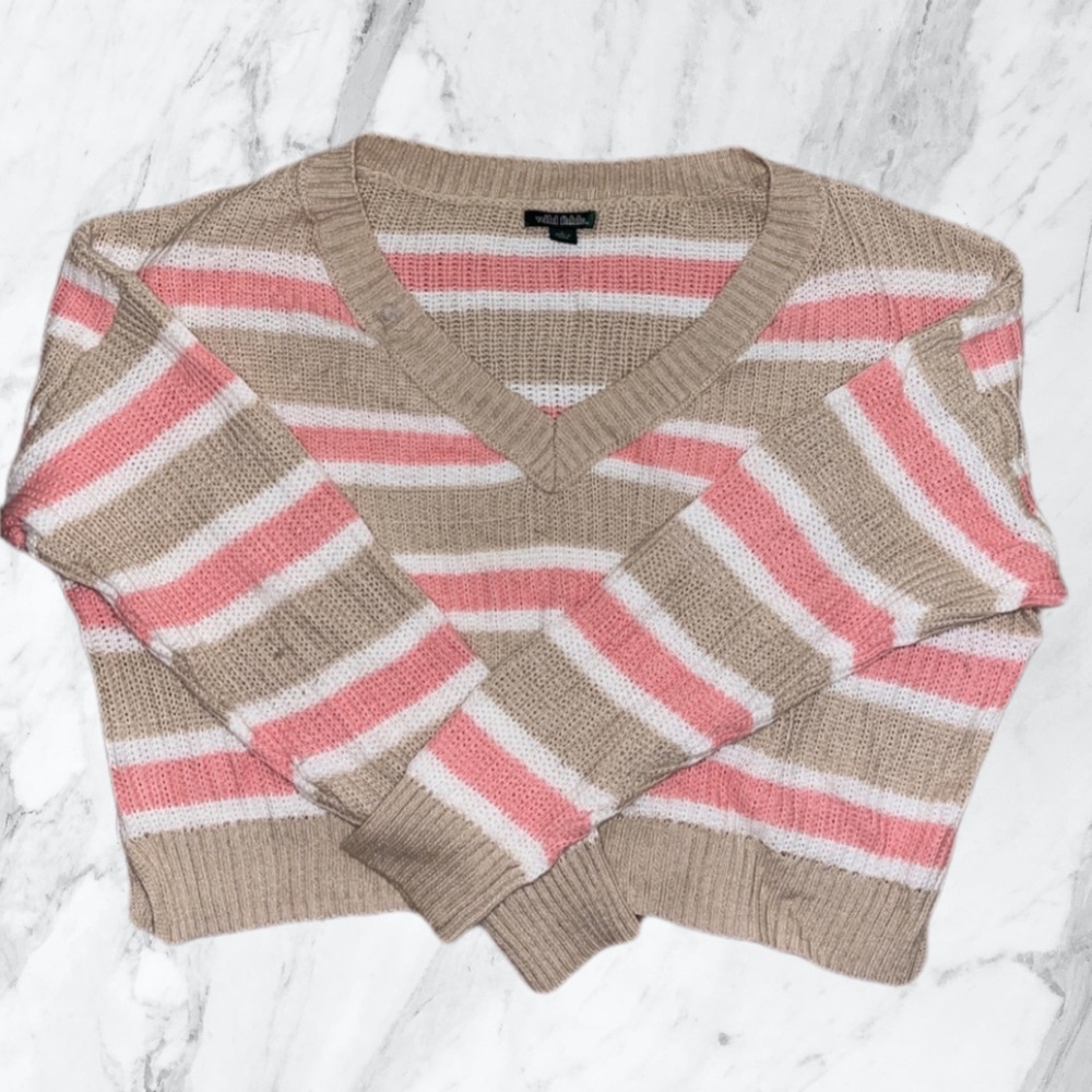 Wild Fable Women’s large pink & tan striped crop top sweater